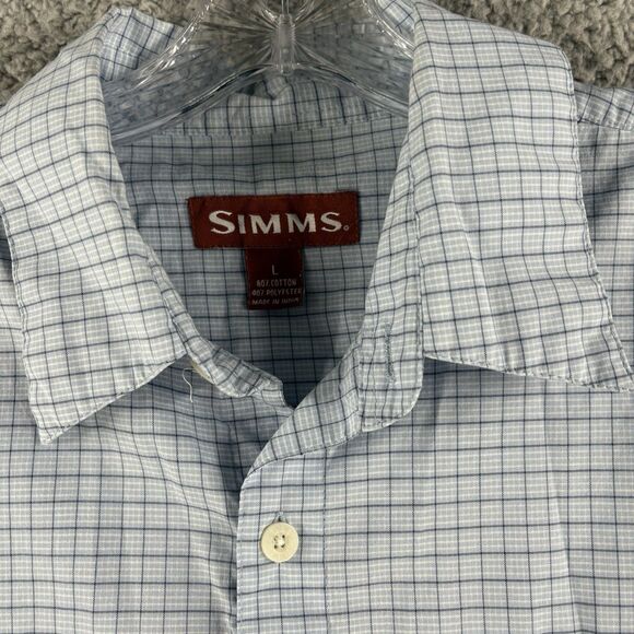 Simms Plaid Button Up Shirt Men's Large L Blue Fishing Breathable Cotton Blend - Picture 2 of 8